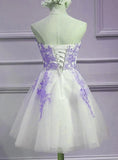 Lovely A-Line Tulle Sweetheart Strapless Short Prom Dress With Lace, Homecoming Dress SJ211021