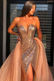 Sweetheart Sequins Beading Tulle Champagne Gown Prom Dress GN3156