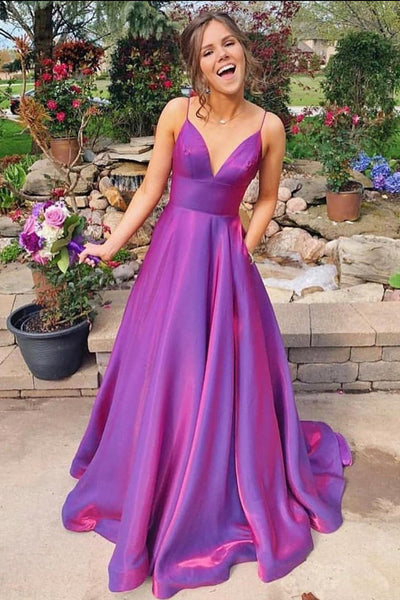 Unique Grape Spaghetti Straps Long Prom Dress Evening Dress PDA568 | ballgownbridal