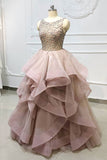 Unique Round Neck Beaded Long Ball Gown PDA554 | ballgownbridal
