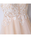 A-Line V Neck Spaghetti Straps Tulle Long Prom Dress With Lace, Evening Dress SJ211116