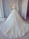 Gorgeous A Line Off the Shoulder White Wedding Dresses with Appliques PDA039