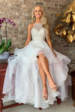White Tulle High Low Crystal Homecoming Dress PDA586 | ballgownbridal