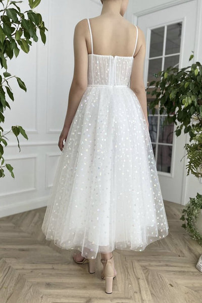 White A-Line Tulle Long Prom Dress, Homecoming Dress SJ211070