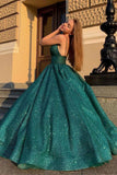 Shiny Green Ball Gown V Neck  Prom Dresses, Evening Dresses ZIK004