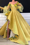 Fancy Yellow Ball Gown Off The Shoulder Long Sleeves Prom Dress, Evening Dress ZIK009