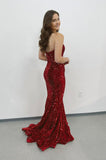 A-Line Buegundy V-Neck mermaid long Prom Dress, Evening Dress ZIK061