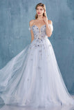 A Line Off The Shoulder Embroidered And Beaded Tulle Prom Dress VJ0415