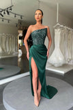 Sequins Elegenat Long Dark Green Prom Dress With Slit BZ4683