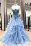 Gorgeous A Line Sweetheart Appliques Lace Prom Dresses with Ruffles  AHC546 | ballgownbridal