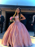 Sparkling Pink Ball Gown Sweetheart Neck Long Prom Dress PA0453