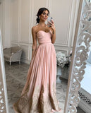 Pink Sexy Strapless Sweep Train Pleats Prom Dresses XM0906