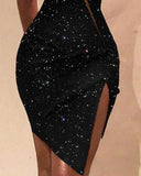 Glitter Cut Out Sleeveless Slit Sequins Prom Dress MG3302