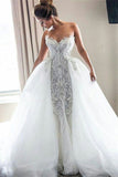 White Strapless Sexy Lace Appliques Wedding Dresses EK4027