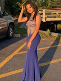 Fabulous Applique Halter Neckline Royal Blue Mermaid Prom Dress HN0923