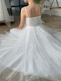 Spaghetti Straps Tea Length Ivory Prom Dresses, Tea Length Evening Dresses YSL3291
