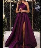 One Shoulder Purple Evening Dress With Side Slit JX1710