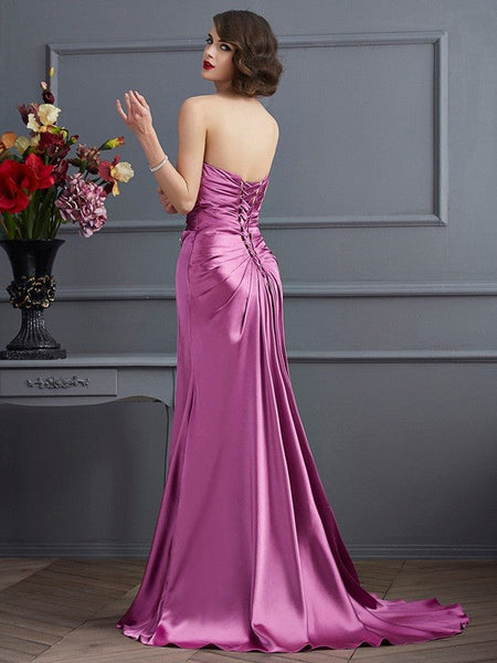 Sheath/Column Sweetheart Sleeveless Beading Long Elastic Satin Dress LX2518