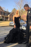 Mermaid Black Layered Long Sweetheart Organza Prom Dresses TQ1015